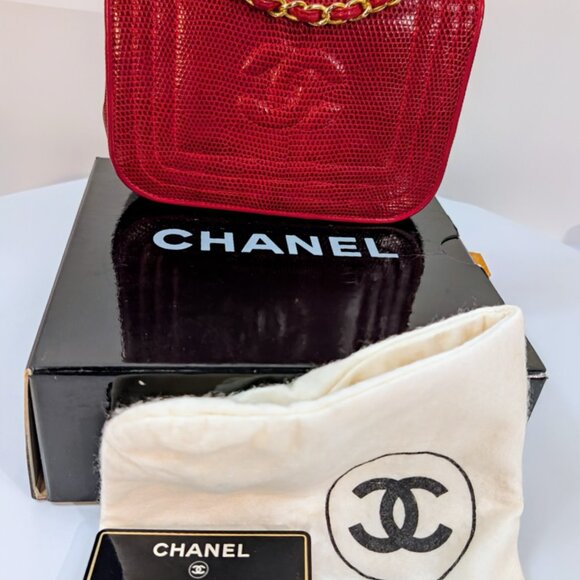 Chanel Rare Vintage Red Lizard Leather Mini Rectangular Flap Bag - Picture 2 of 16